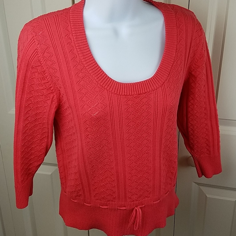 Carol Little Coral-Red Cable-Knit 3/4 Sleeve Sweater Size M